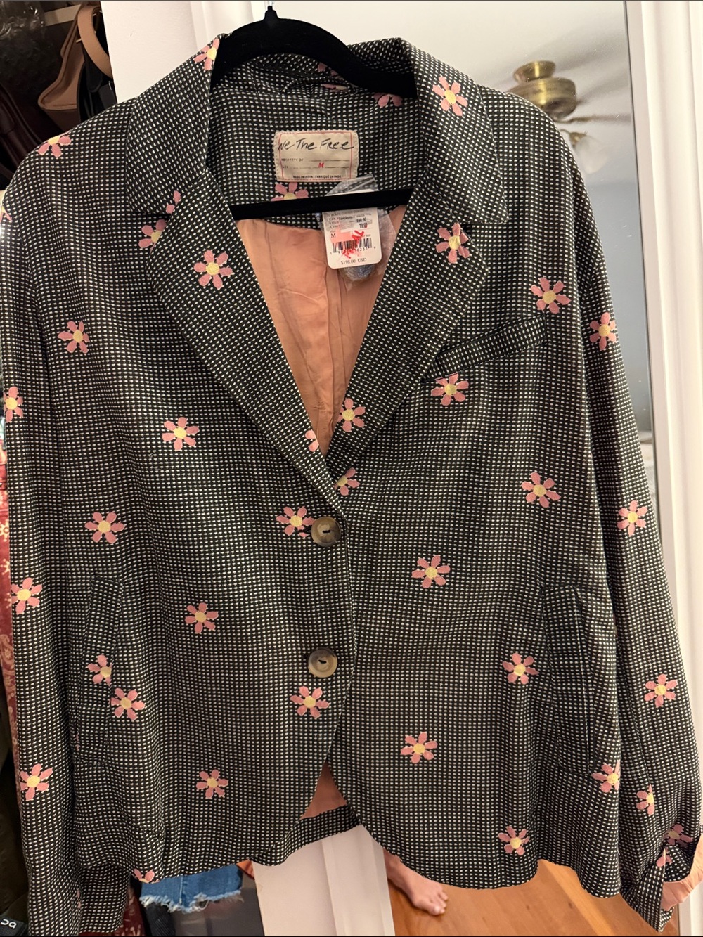 We The Free Black Blazer with Pink Floral Print